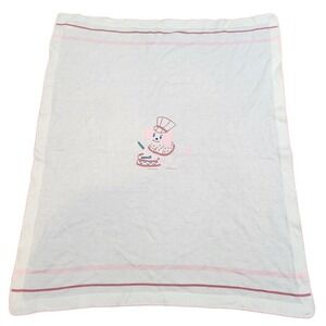 Vintage Nan-Knits by Nannette Baby Blanket Embroidered Poodle Chef Pink 04301